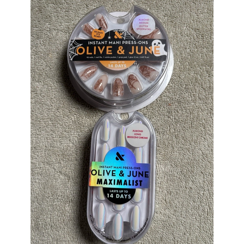 Olive & June Mani Press-On Nails + Maximalist Long Iridescent Almond Chrome